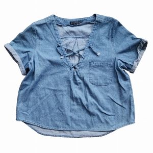 Brandy Melville denim ily lace up top